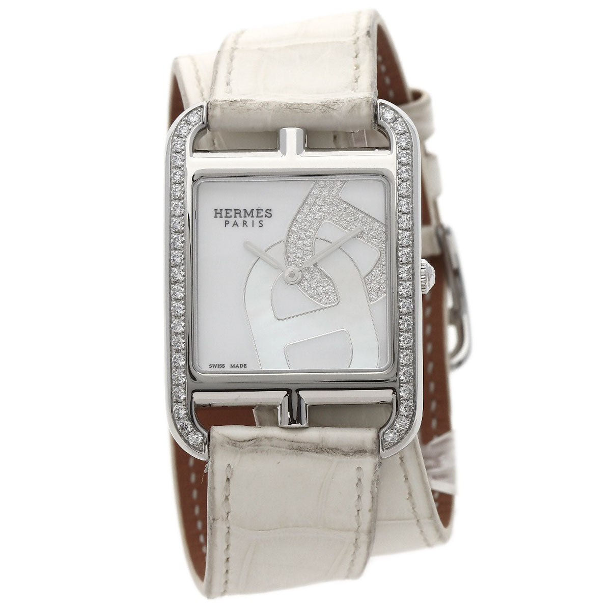 HERMES Watches Quartz CC3.730 Stainless Steel, Leather, Diamond Silver Cape Cod Chene Dunkle White shell dial Women  d