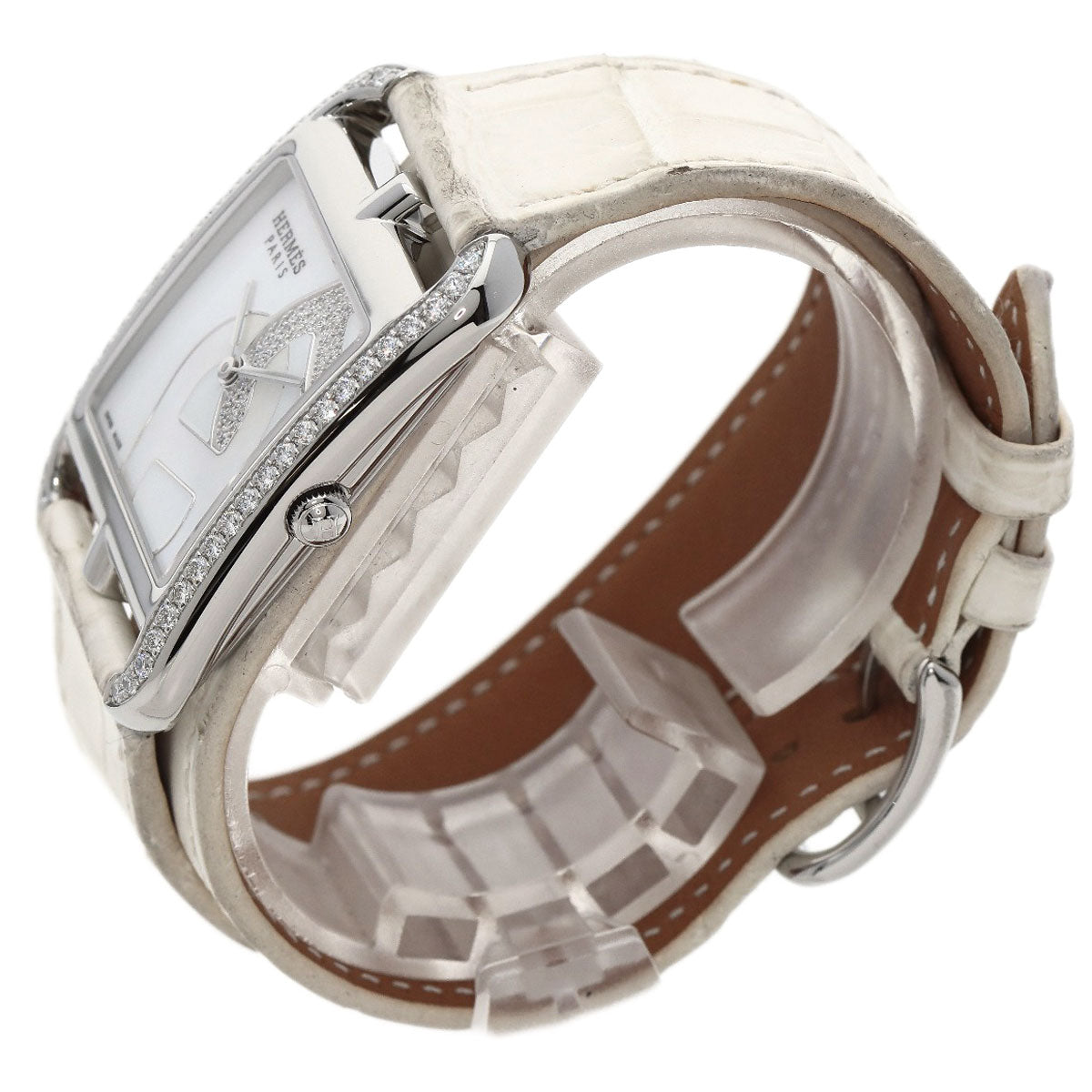 HERMES Watches Quartz CC3.730 Stainless Steel, Leather, Diamond Silver Cape Cod Chene Dunkle White shell dial Women  d