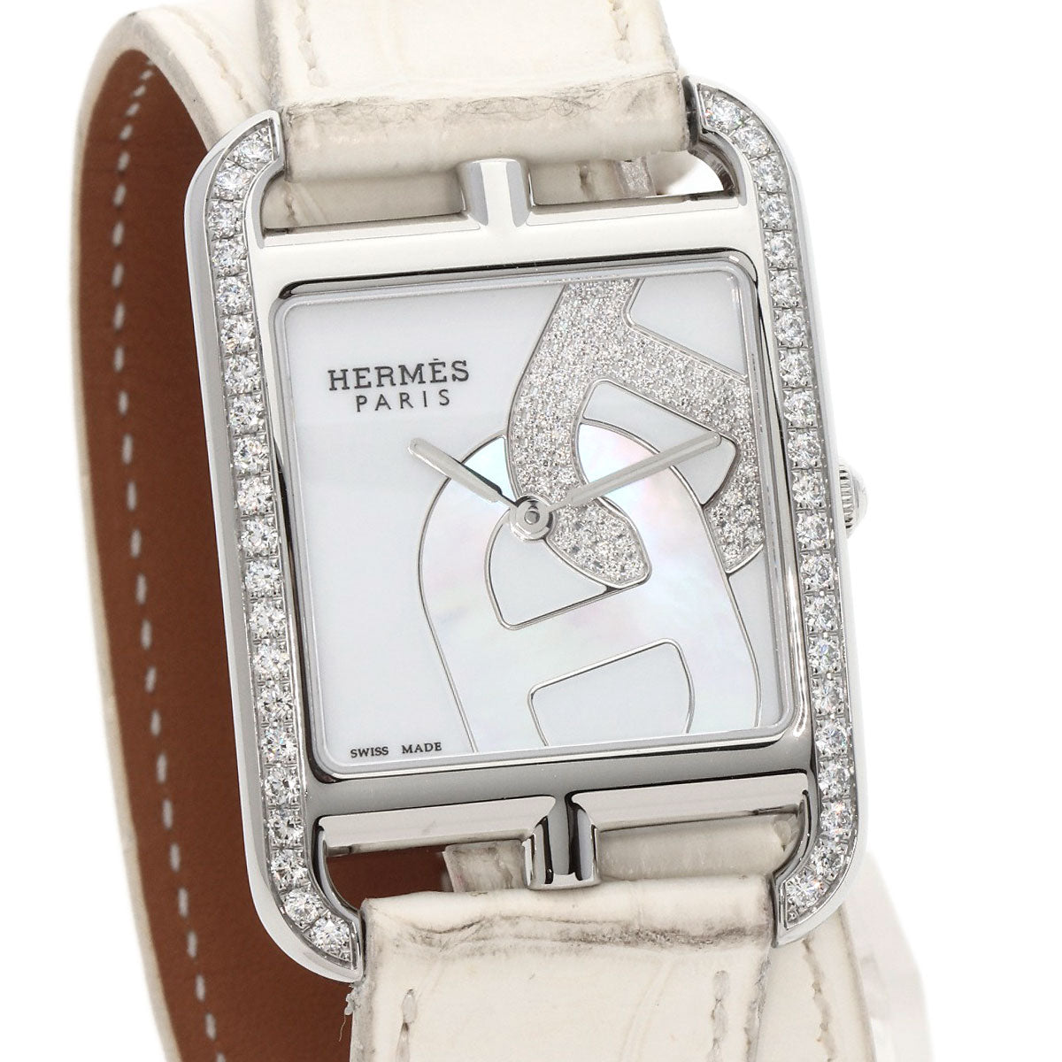 HERMES Watches Quartz CC3.730 Stainless Steel, Leather, Diamond Silver Cape Cod Chene Dunkle White shell dial Women  d