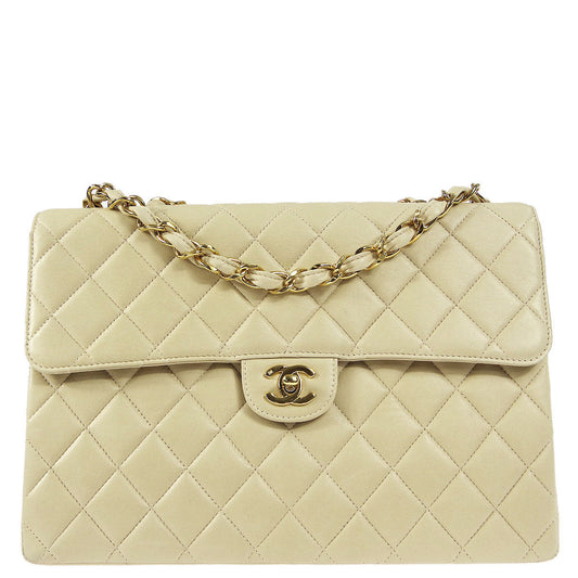 Chanel 2001-2003 * Ivory Lambskin Jumbo Classic Flap Shoulder Bag