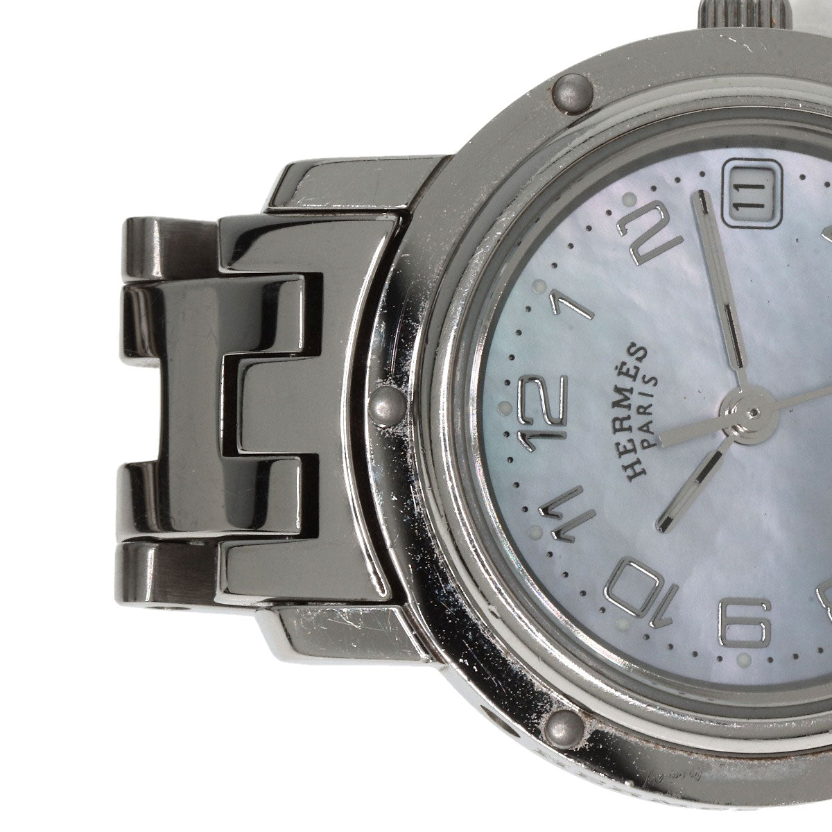 HERMES Watches Quartz CL4.210 Stainless Steel Silver Clipper Nacre Blue shell dial Women  d