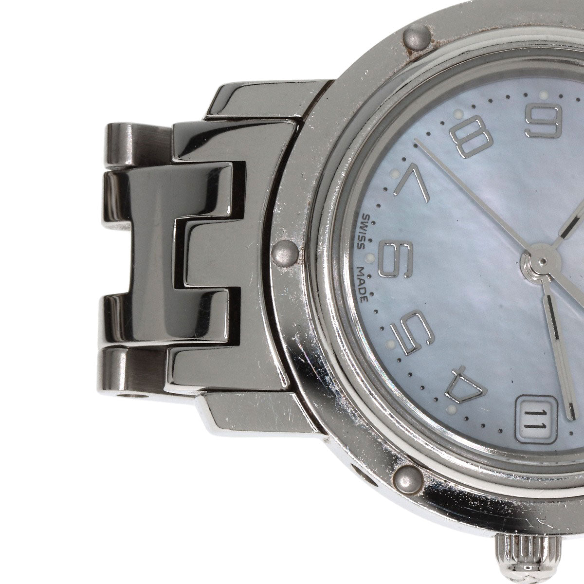 HERMES Watches Quartz CL4.210 Stainless Steel Silver Clipper Nacre Blue shell dial Women  d