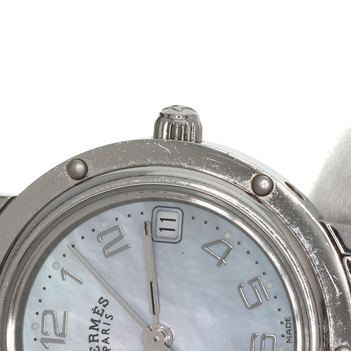 HERMES Watches Quartz CL4.210 Stainless Steel Silver Clipper Nacre Blue shell dial Women  d