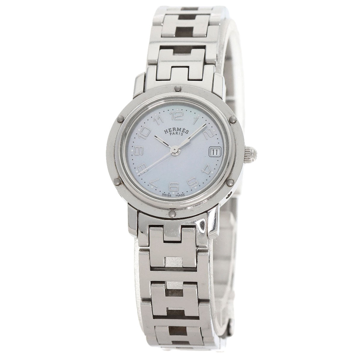 HERMES Watches Quartz CL4.210 Stainless Steel Silver Clipper Nacre Blue shell dial Women  d