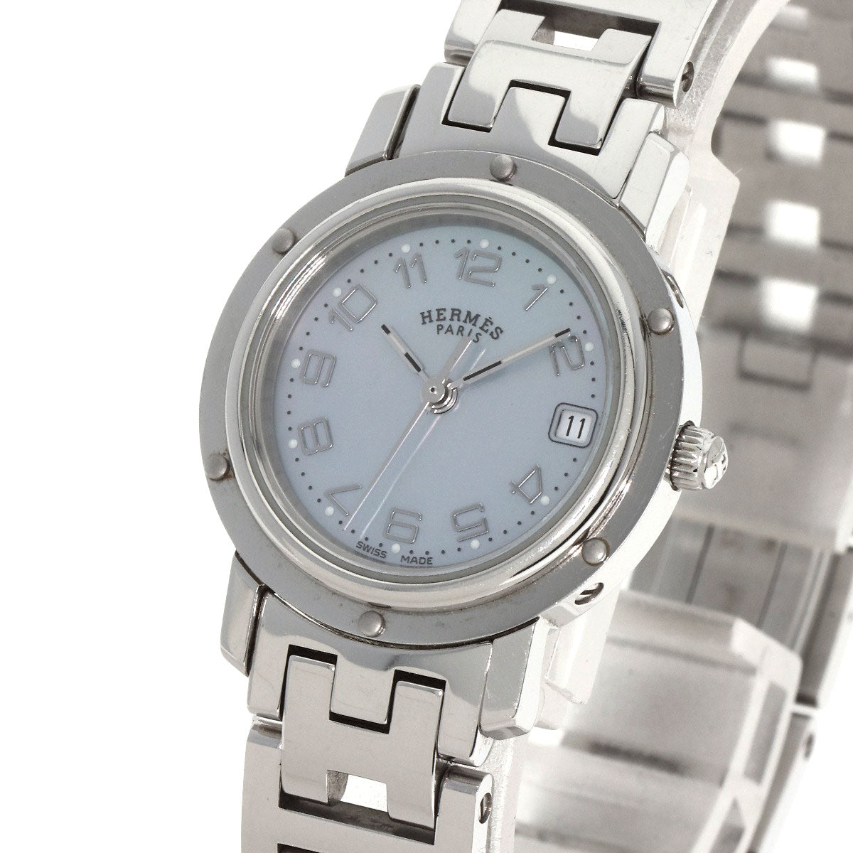 HERMES Watches Quartz CL4.210 Stainless Steel Silver Clipper Nacre Blue shell dial Women  d