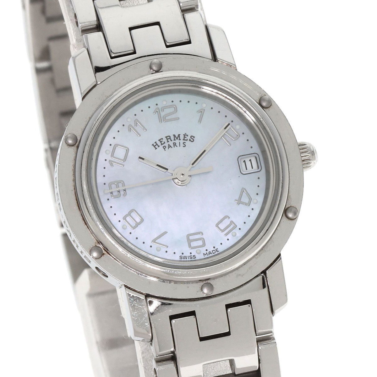 HERMES Watches Quartz CL4.210 Stainless Steel Silver Clipper Nacre Blue shell dial Women  d