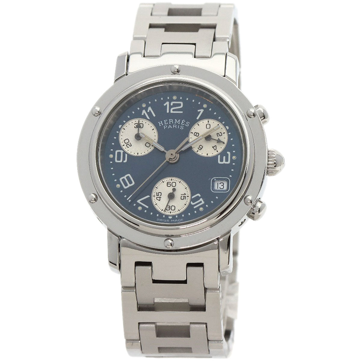 HERMES Watches Quartz CL1.310 Stainless Steel , Stainless Steel Silver Clipper Chronograph blue dial Women  d