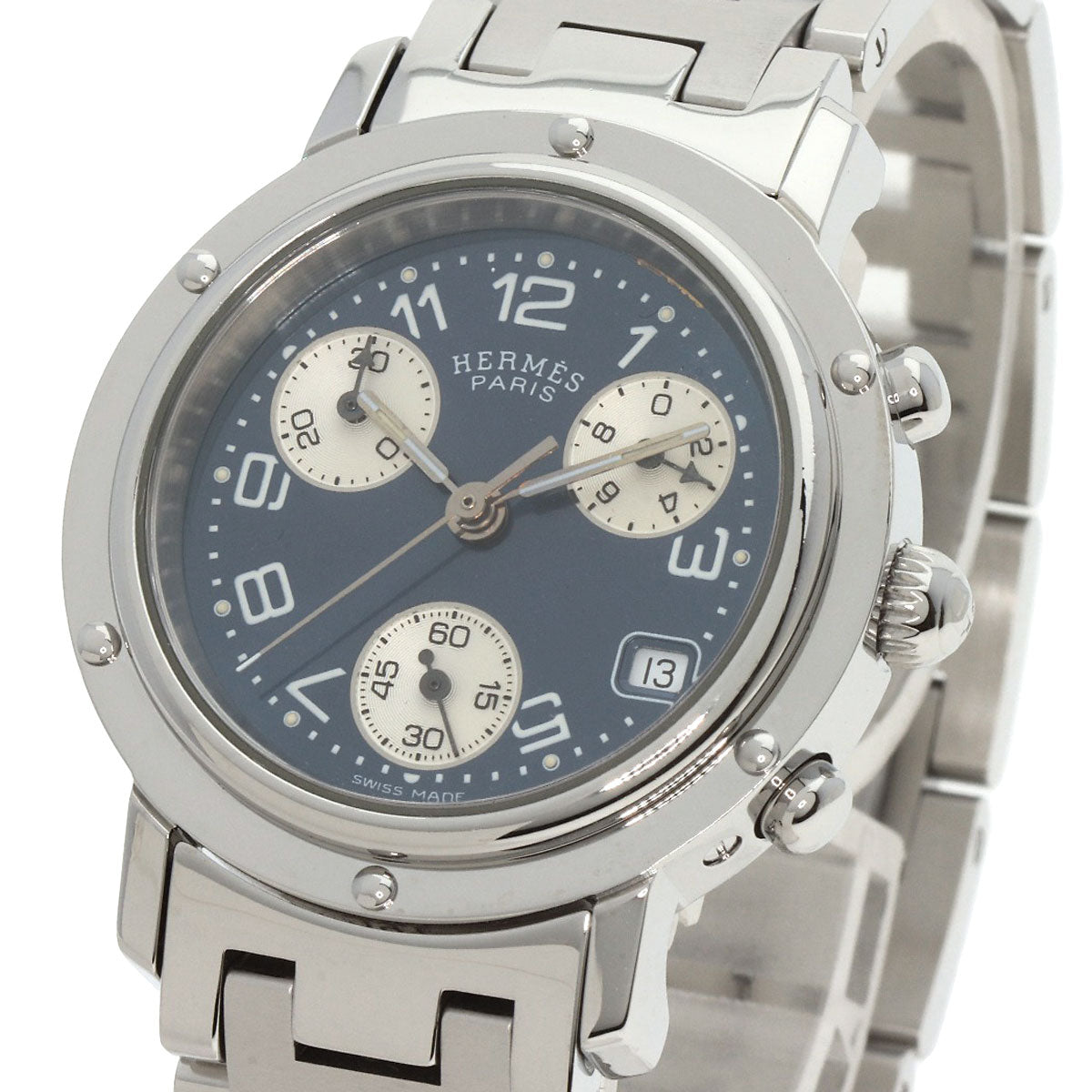HERMES Watches Quartz CL1.310 Stainless Steel , Stainless Steel Silver Clipper Chronograph blue dial Women  d