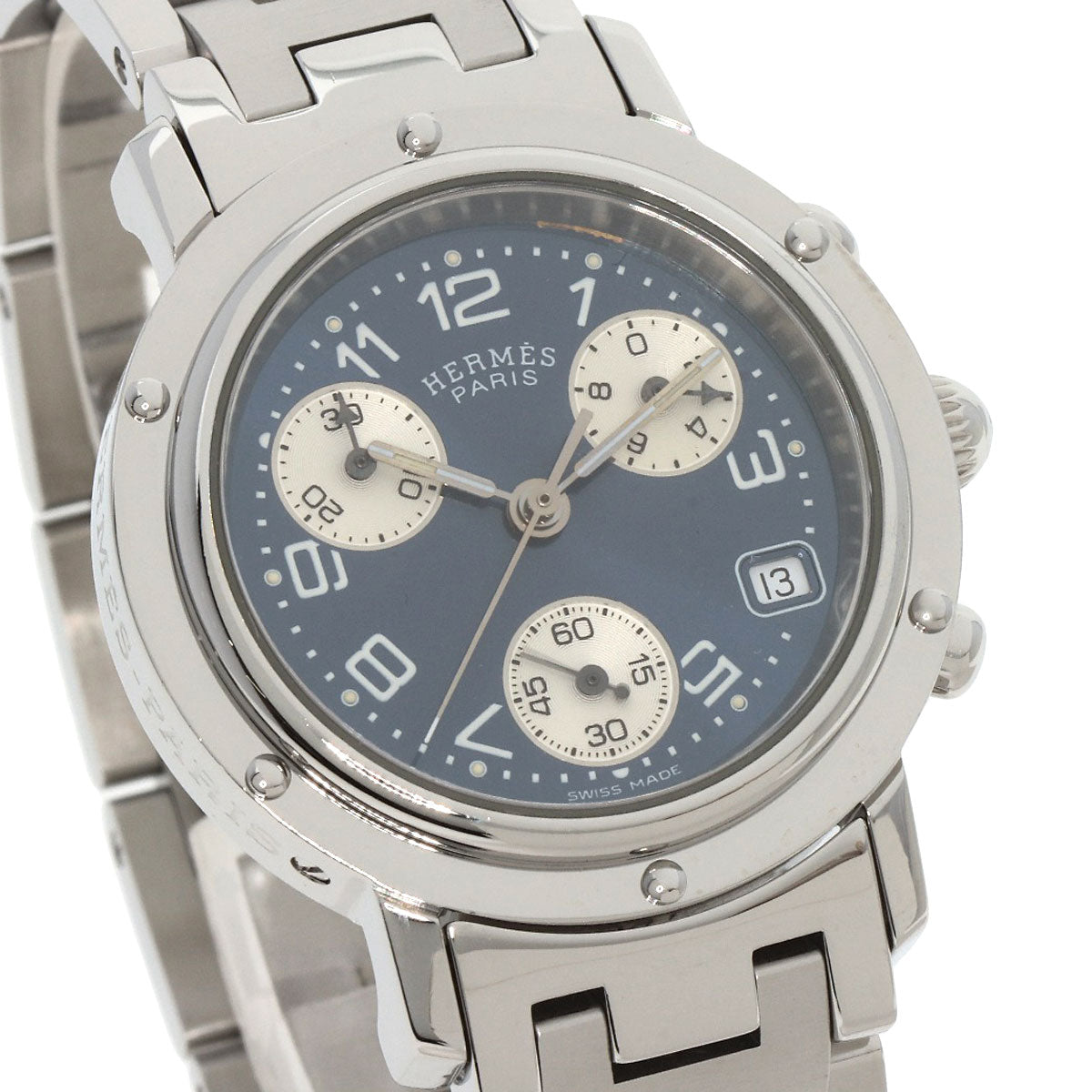 HERMES Watches Quartz CL1.310 Stainless Steel , Stainless Steel Silver Clipper Chronograph blue dial Women  d