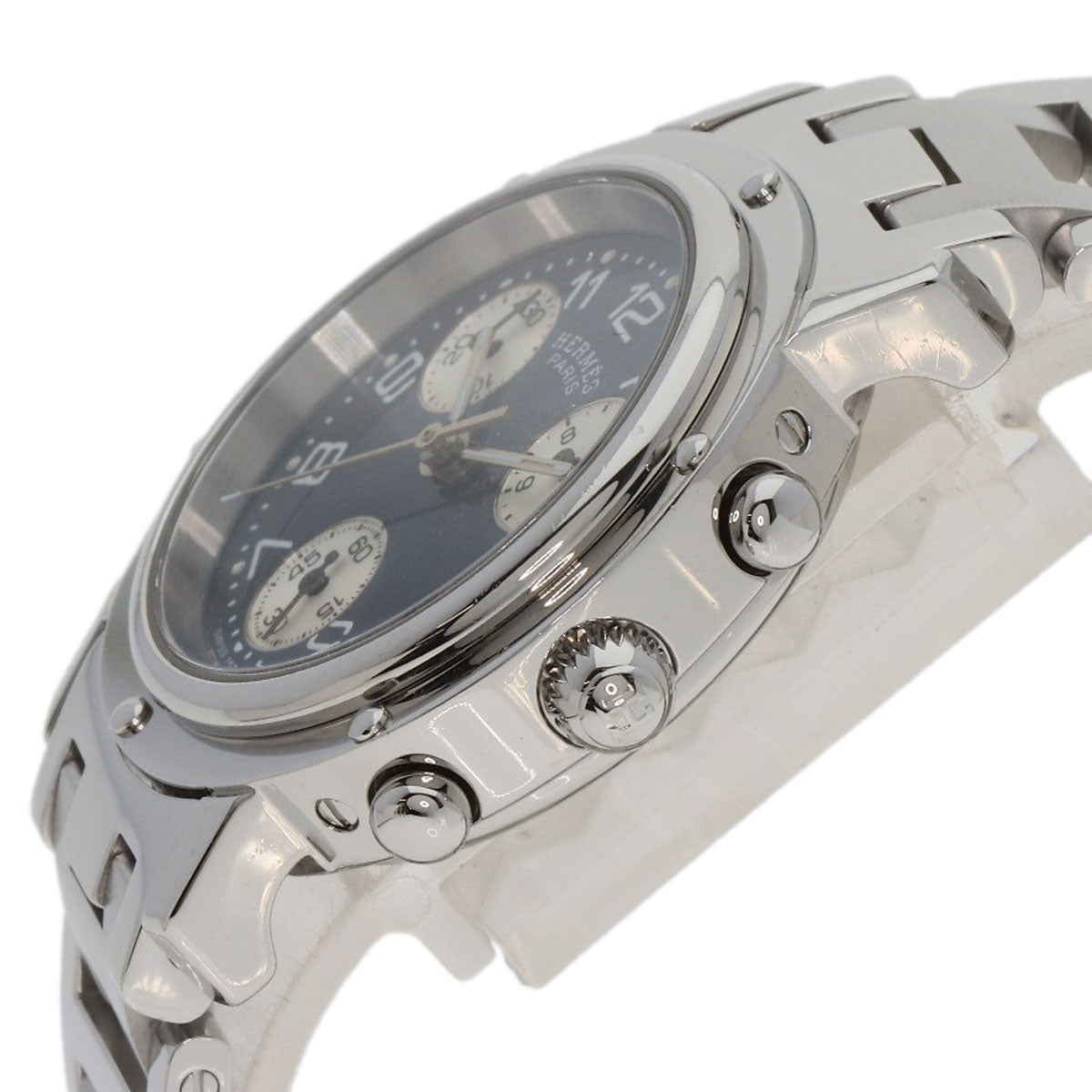 HERMES Watches Quartz CL1.310 Stainless Steel , Stainless Steel Silver Clipper Chronograph blue dial Women  d