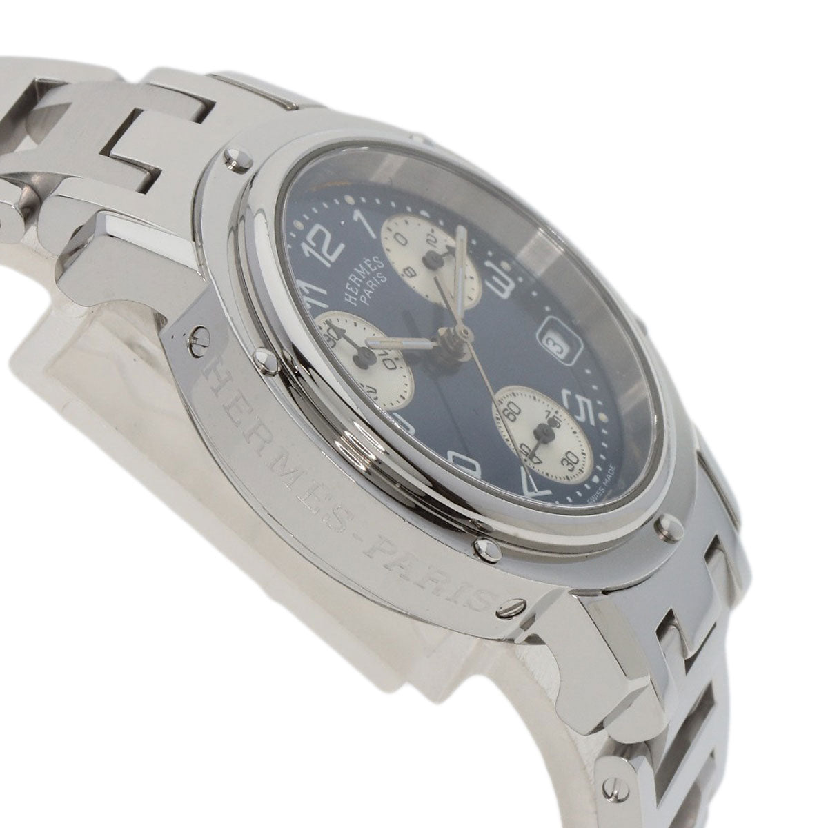 HERMES Watches Quartz CL1.310 Stainless Steel , Stainless Steel Silver Clipper Chronograph blue dial Women  d