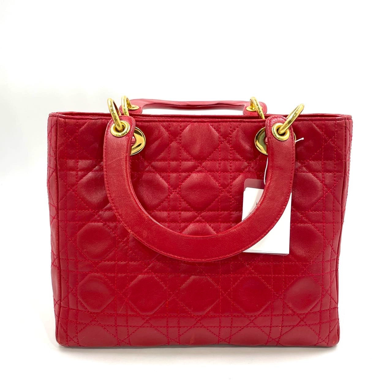 Lady Dior   Medium Red Lambskin Leather Gold Hardware