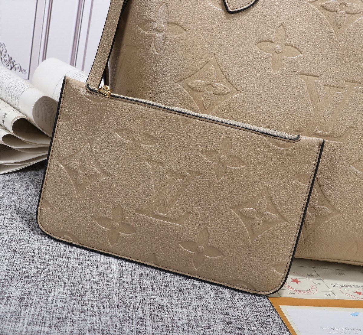 Top Quality Neverfull MM Tote Bag Monogram Empreinte Tourterelle Gray For Women,  Shoulder Bags 12.2in/31cm Top Quality M45686