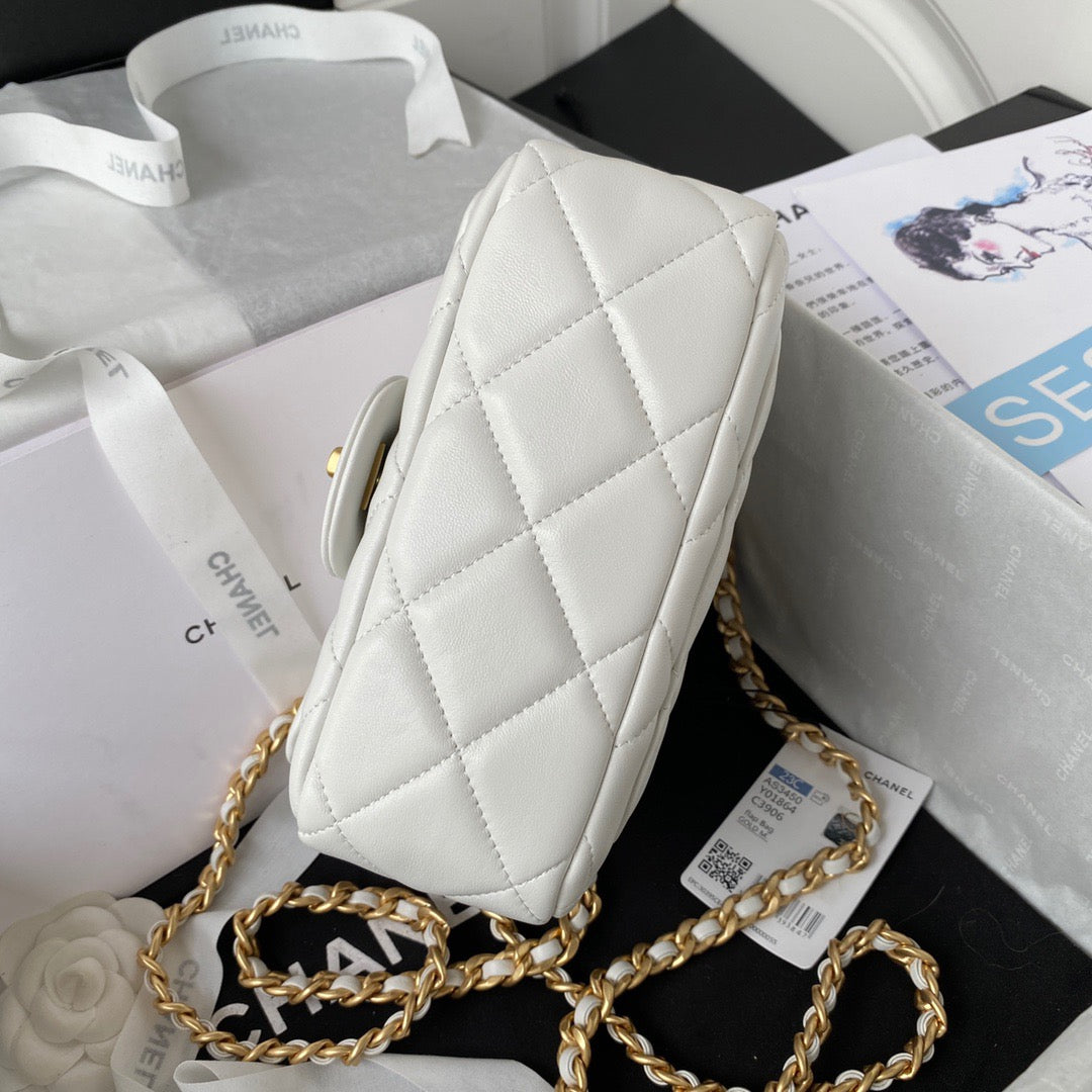 CHLSmall Flap Bag Gold Hardware White For Women, Women’s Handbags, Shoulder Bags 7.9in/20cm AS3450