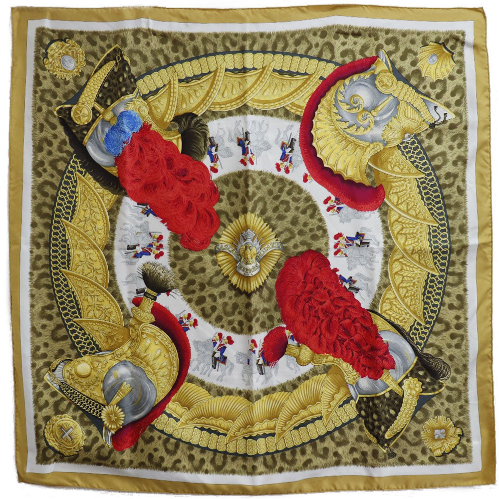 HERMES scarf silk yellow helmet and feather CASQUES et PLUMETS Carre90 Women  d