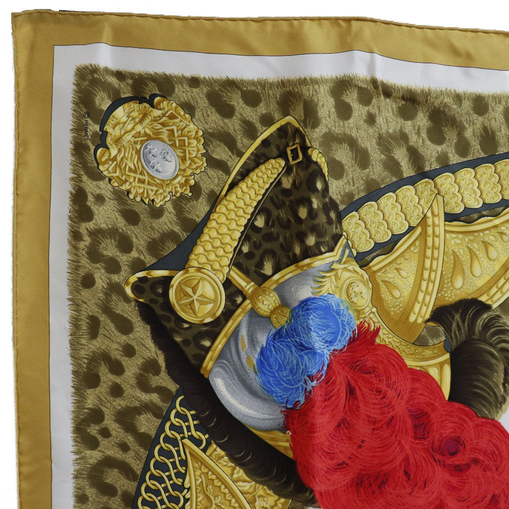 HERMES scarf silk yellow helmet and feather CASQUES et PLUMETS Carre90 Women  d