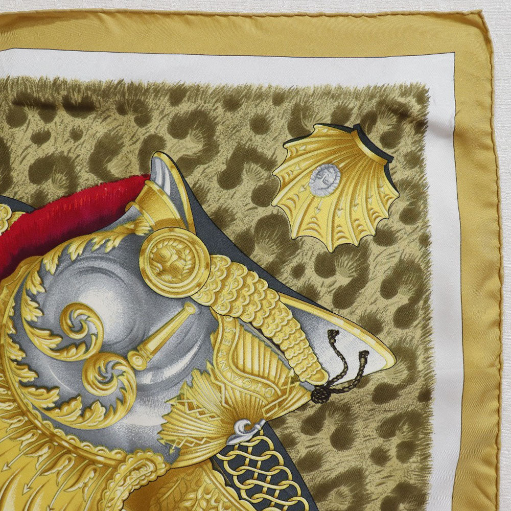 HERMES scarf silk yellow helmet and feather CASQUES et PLUMETS Carre90 Women  d