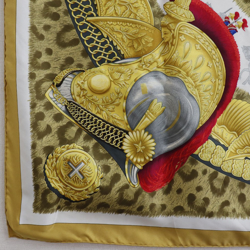 HERMES scarf silk yellow helmet and feather CASQUES et PLUMETS Carre90 Women  d