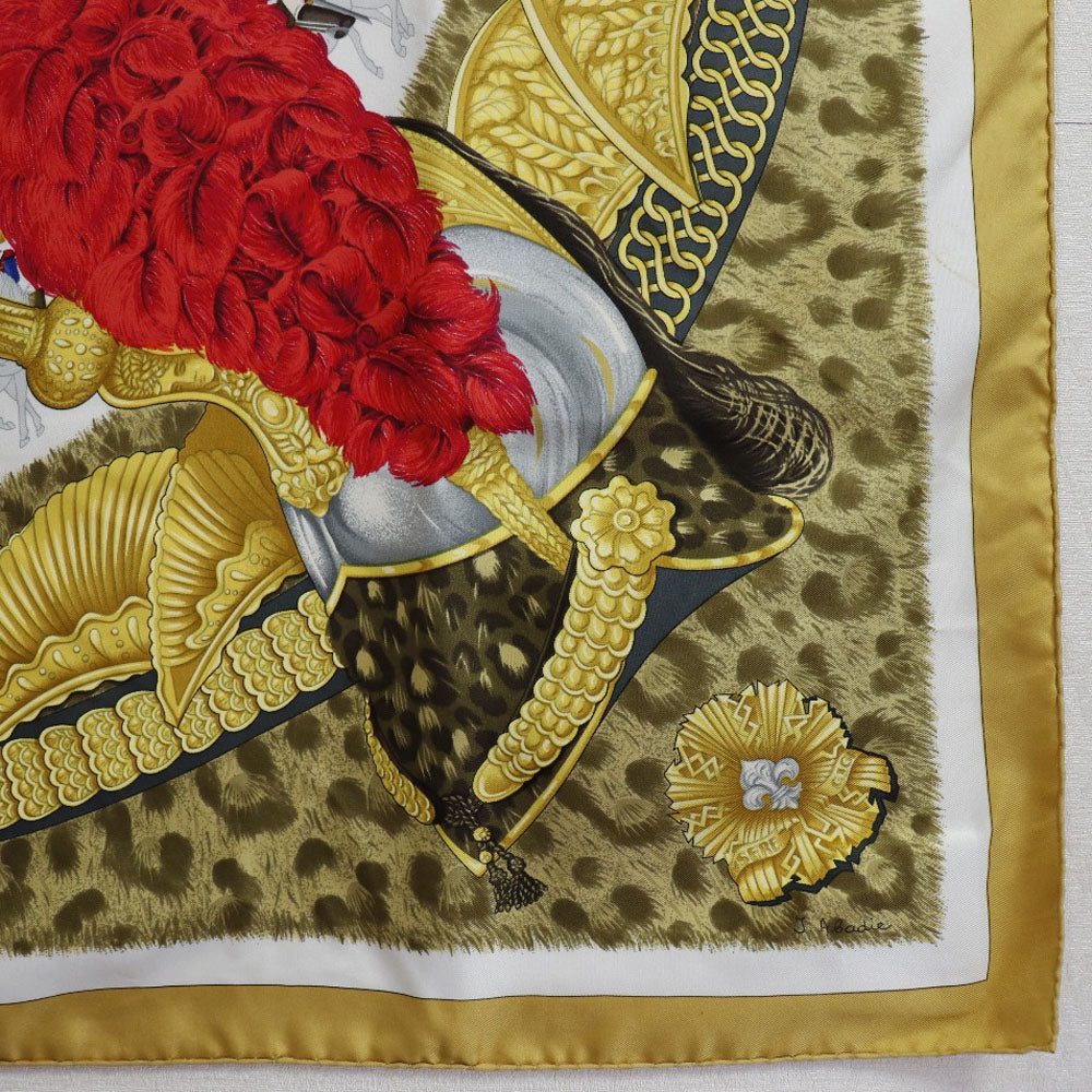 HERMES scarf silk yellow helmet and feather CASQUES et PLUMETS Carre90 Women  d