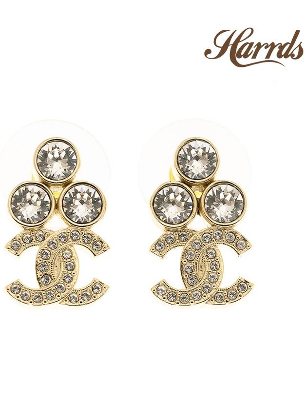 CC Logo Crystal Earrings Gold Chanel