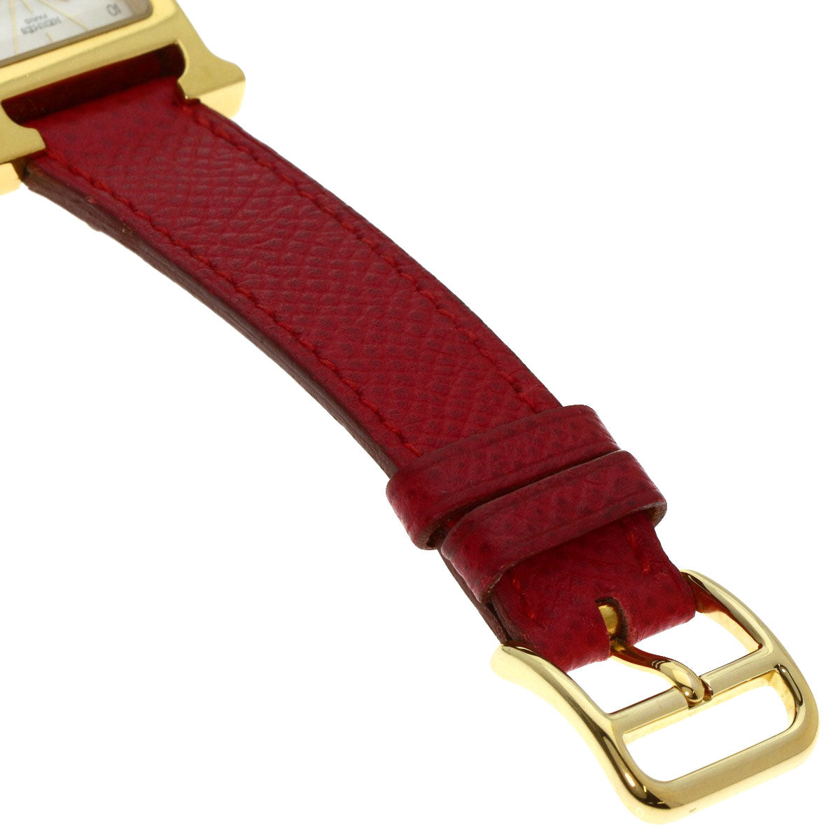 HERMES Watches Quartz HH1.201 Gold Plated, Leather gold H watch Silver dial Women  d