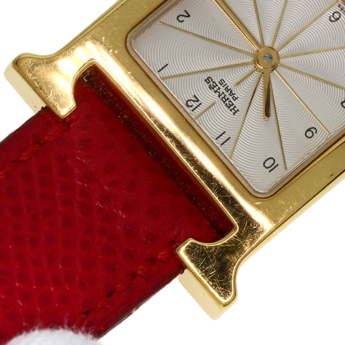 HERMES Watches Quartz HH1.201 Gold Plated, Leather gold H watch Silver dial Women  d