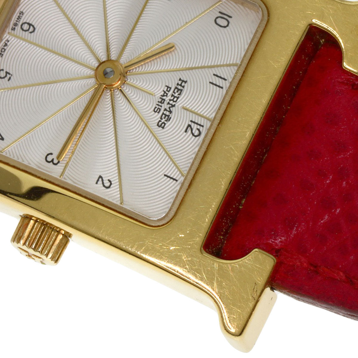 HERMES Watches Quartz HH1.201 Gold Plated, Leather gold H watch Silver dial Women  d