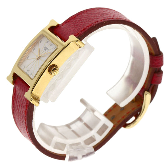 HERMES Watches Quartz HH1.201 Gold Plated, Leather gold H watch Silver dial Women  d