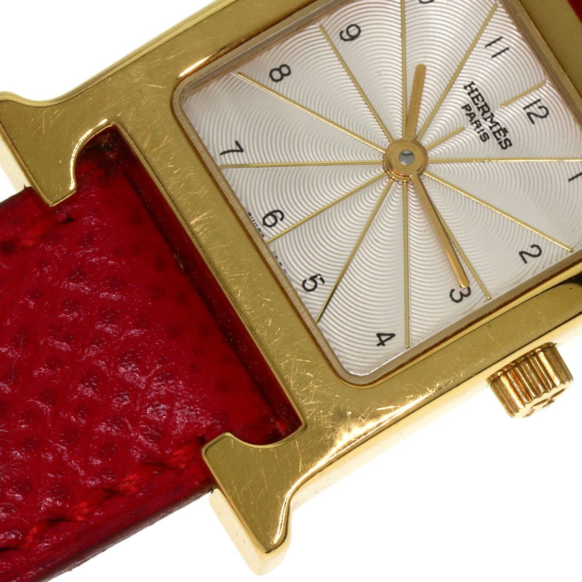 HERMES Watches Quartz HH1.201 Gold Plated, Leather gold H watch Silver dial Women  d