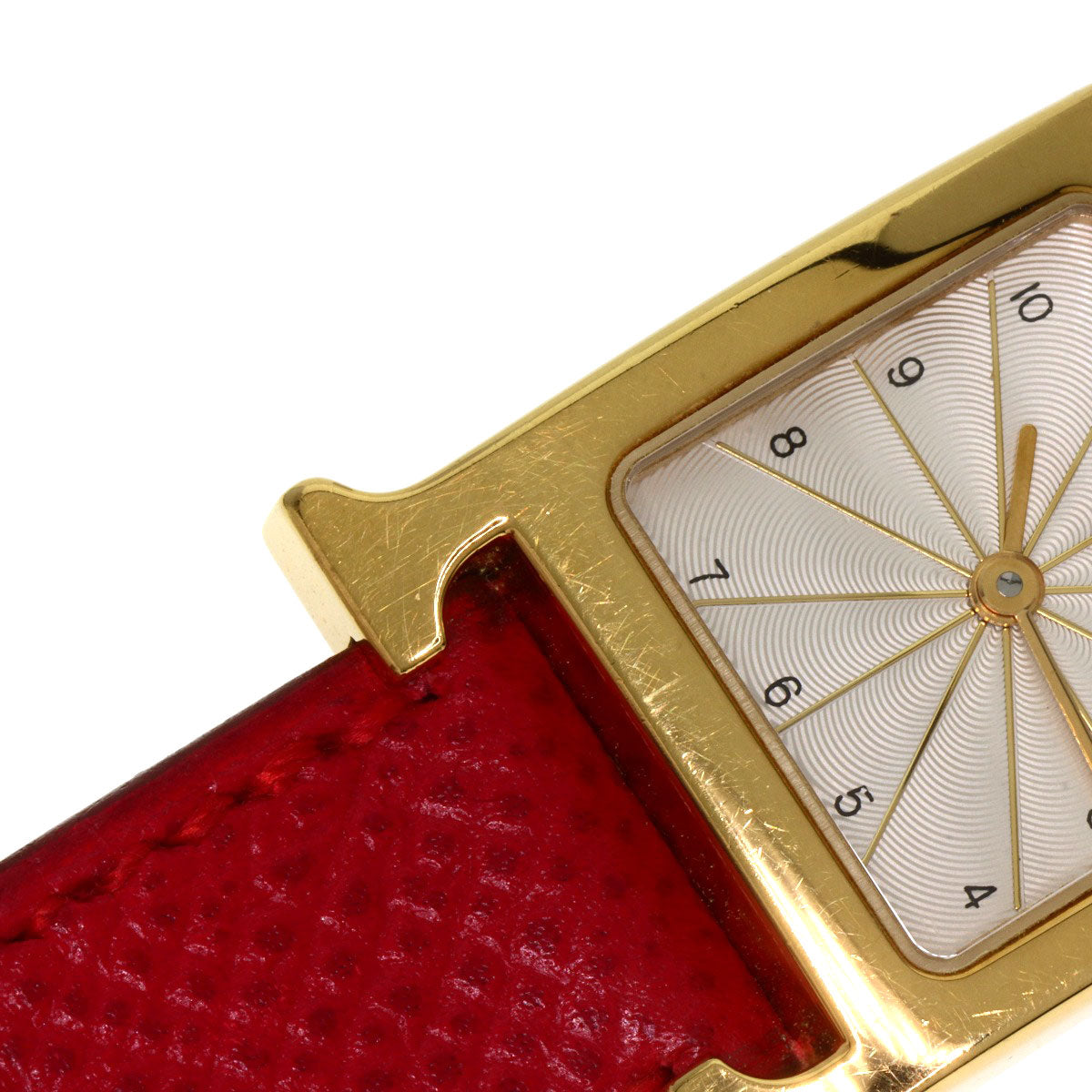 HERMES Watches Quartz HH1.201 Gold Plated, Leather gold H watch Silver dial Women  d