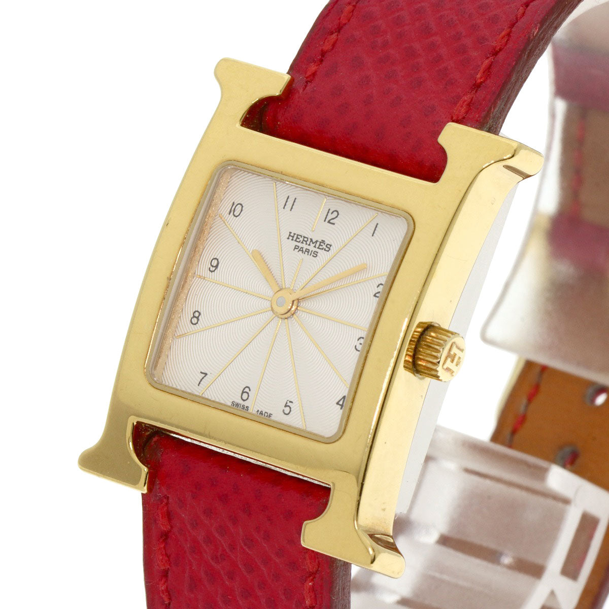 HERMES Watches Quartz HH1.201 Gold Plated, Leather gold H watch Silver dial Women  d