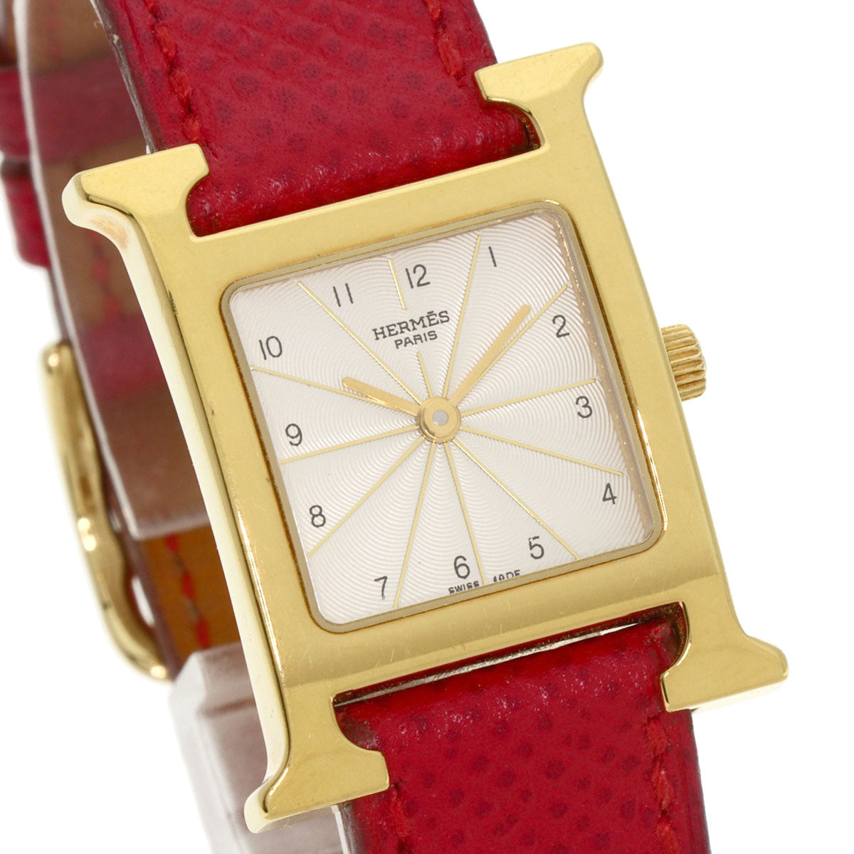 HERMES Watches Quartz HH1.201 Gold Plated, Leather gold H watch Silver dial Women  d