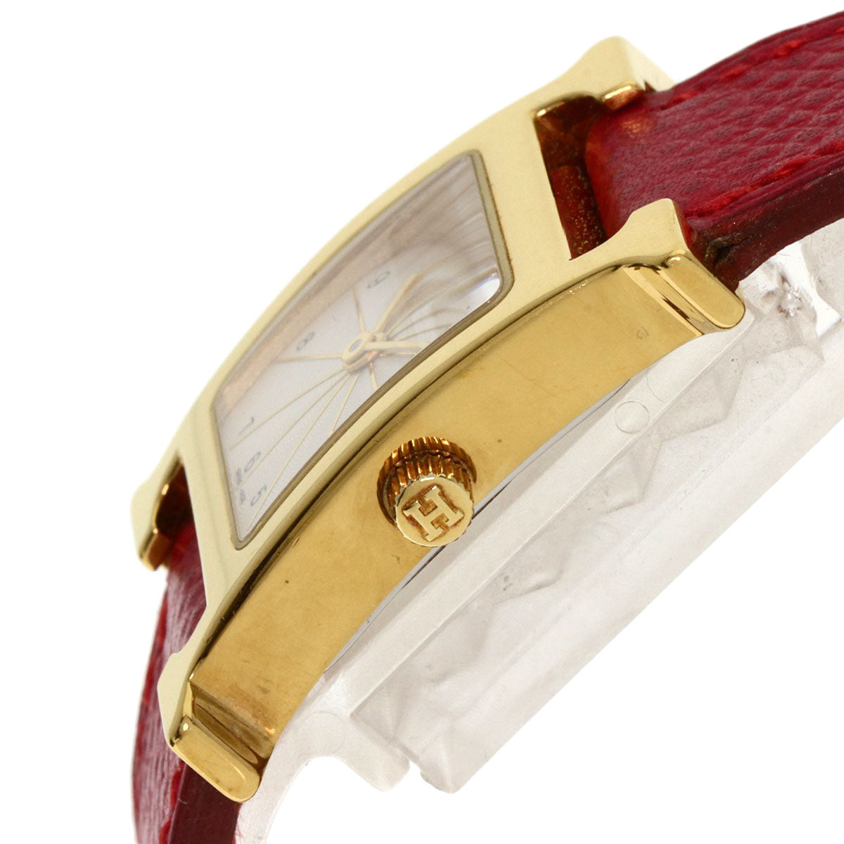 HERMES Watches Quartz HH1.201 Gold Plated, Leather gold H watch Silver dial Women  d