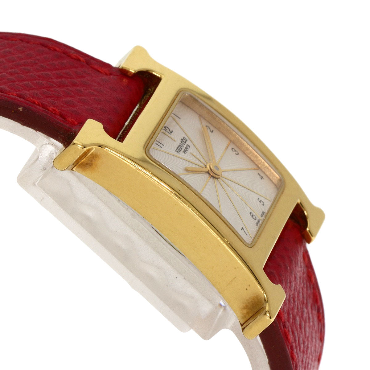 HERMES Watches Quartz HH1.201 Gold Plated, Leather gold H watch Silver dial Women  d