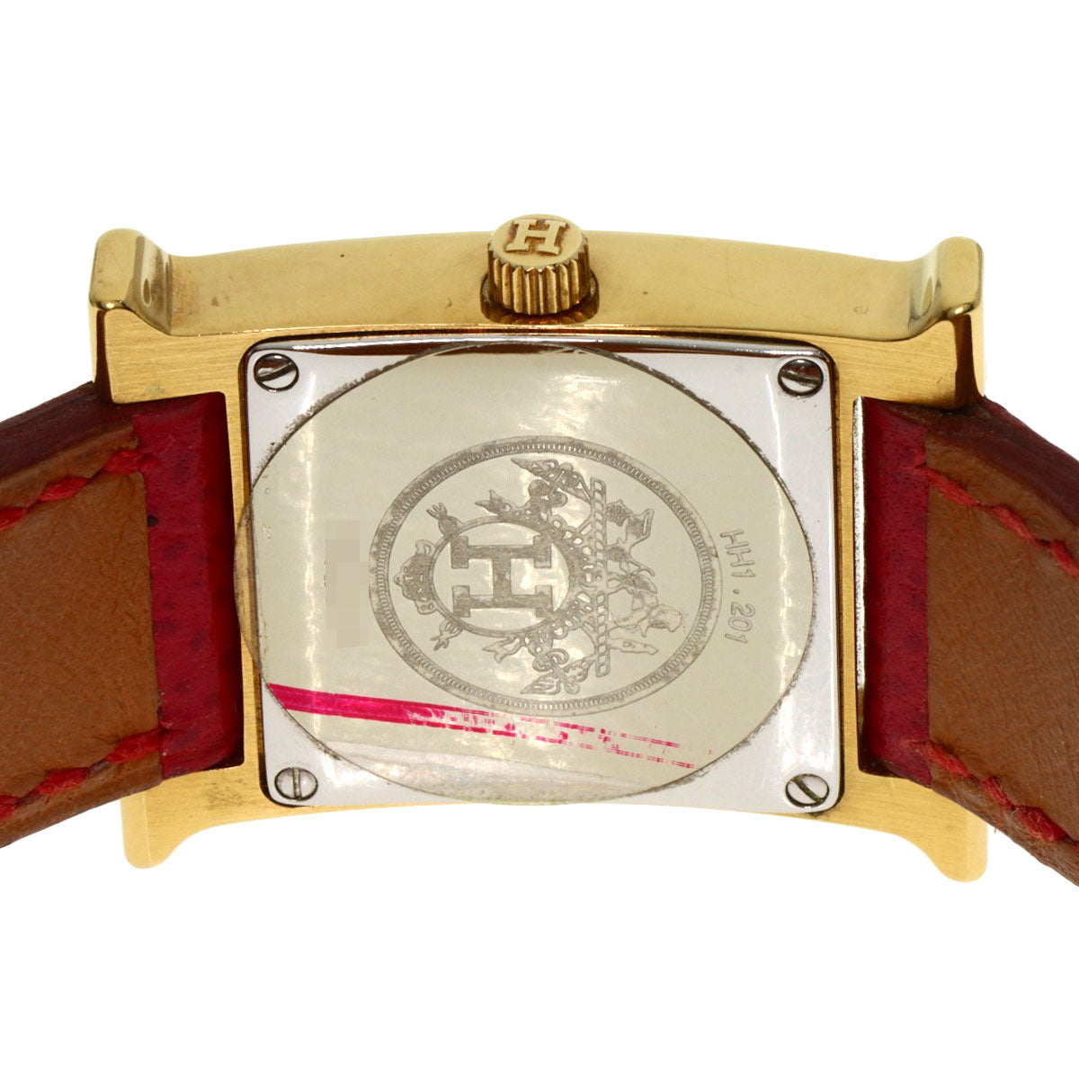 HERMES Watches Quartz HH1.201 Gold Plated, Leather gold H watch Silver dial Women  d