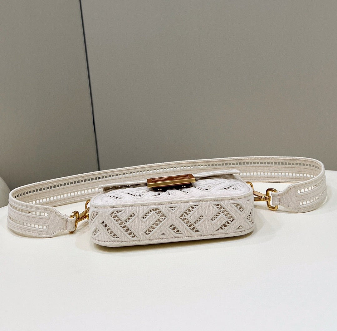 Top QualityTop Quality Baguette White with Embroidery Small Bag For Woman 21cm/8in