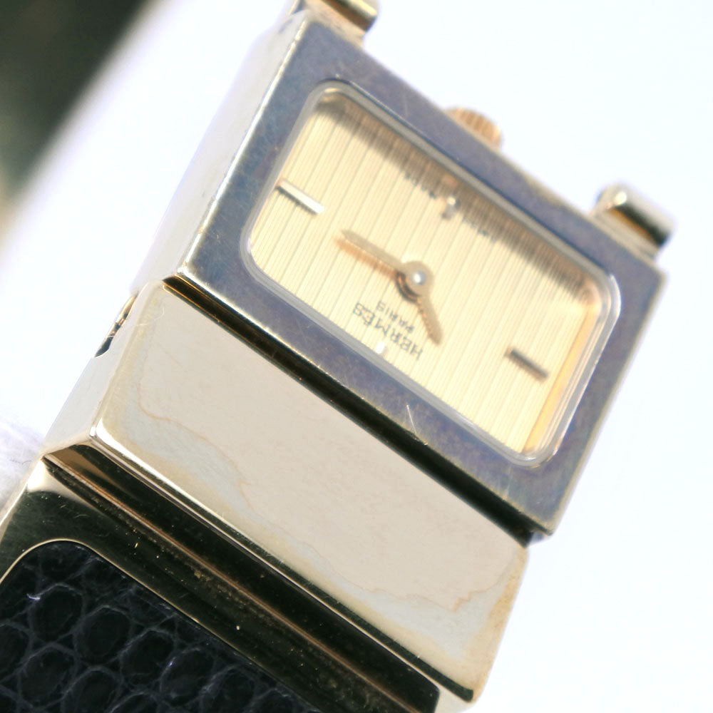 HERMES Watches Quartz L01.201 Plated Gold , Leather gold Location gold dial Women  d