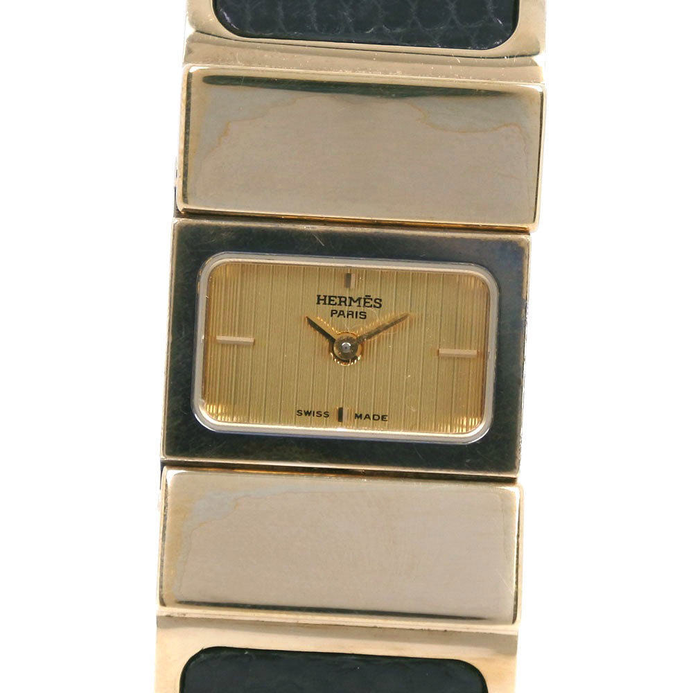 HERMES Watches Quartz L01.201 Plated Gold , Leather gold Location gold dial Women  d