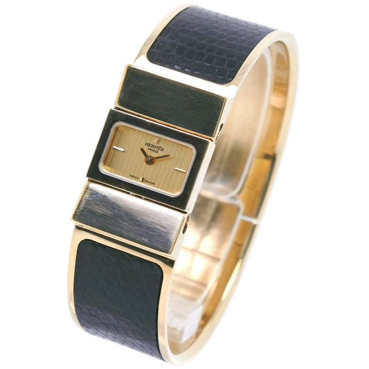 HERMES Watches Quartz L01.201 Plated Gold , Leather gold Location gold dial Women  d