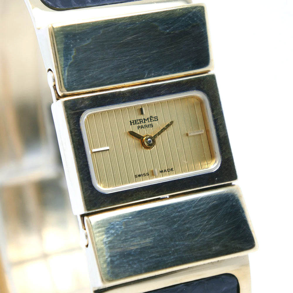 HERMES Watches Quartz L01.201 Plated Gold , Leather gold Location gold dial Women  d