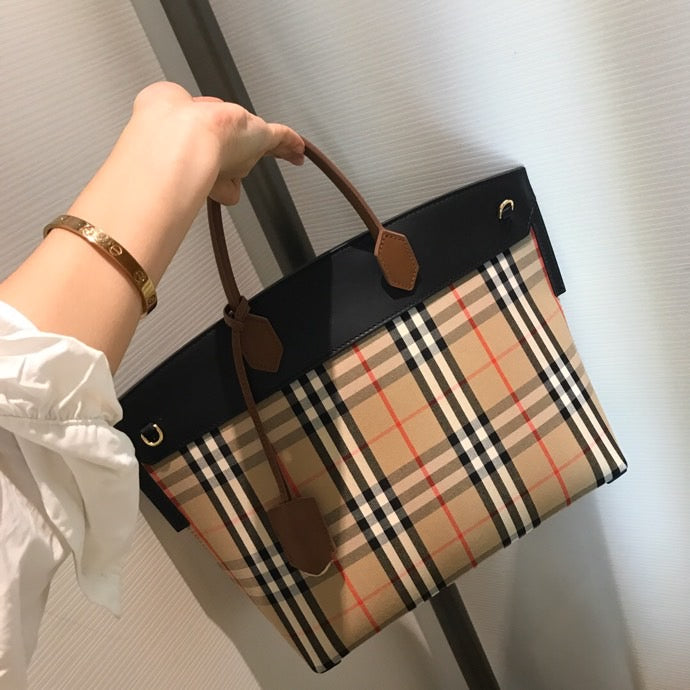 Top Quality Small  Check Society Top Handle Bag For Women, Bags 14.6in/37cm