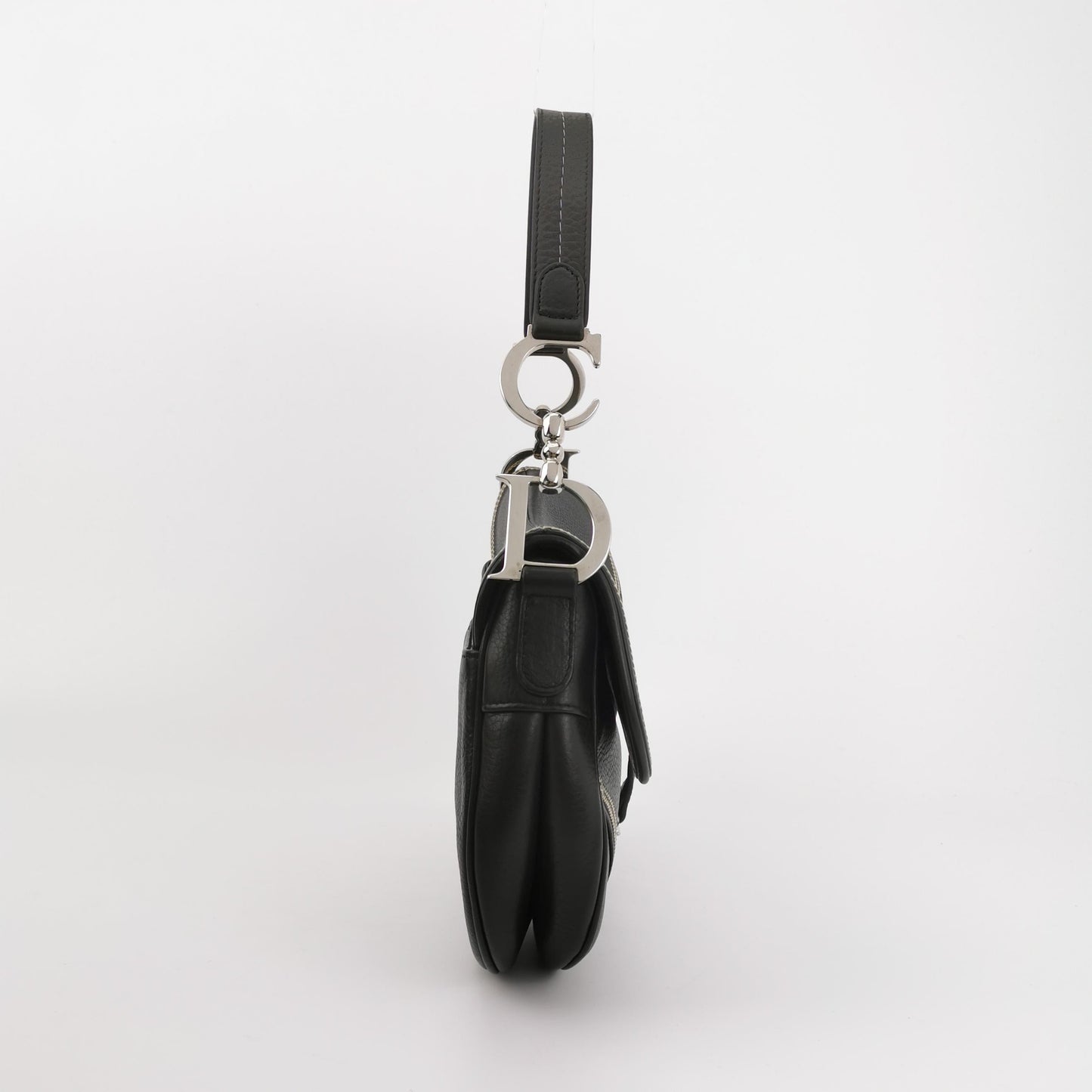 Dior Saddle   Black Calfskin Leather With White Stitching Silver Hardware