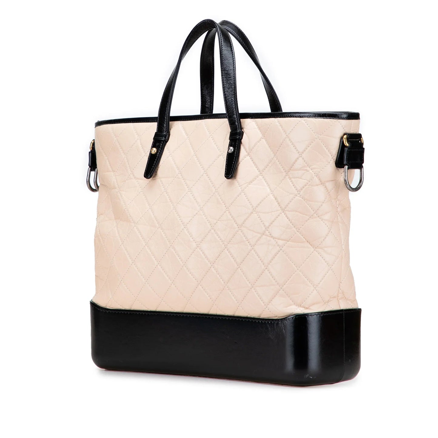Cream and Black Chanel Large Aged Calfskin Gabrielle Shopping Tote Satchel