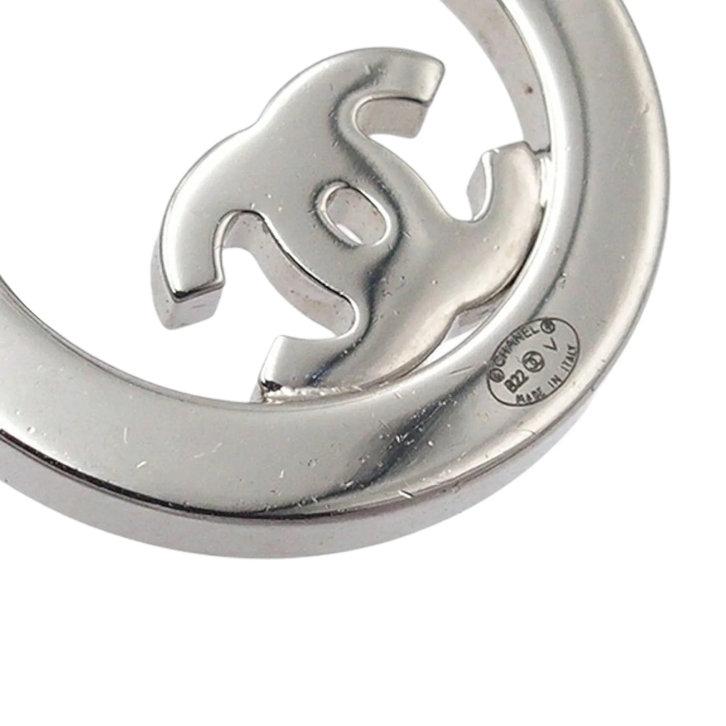 Silver Chanel Silver Plated CC Rhinestones Round Push Back Earrings