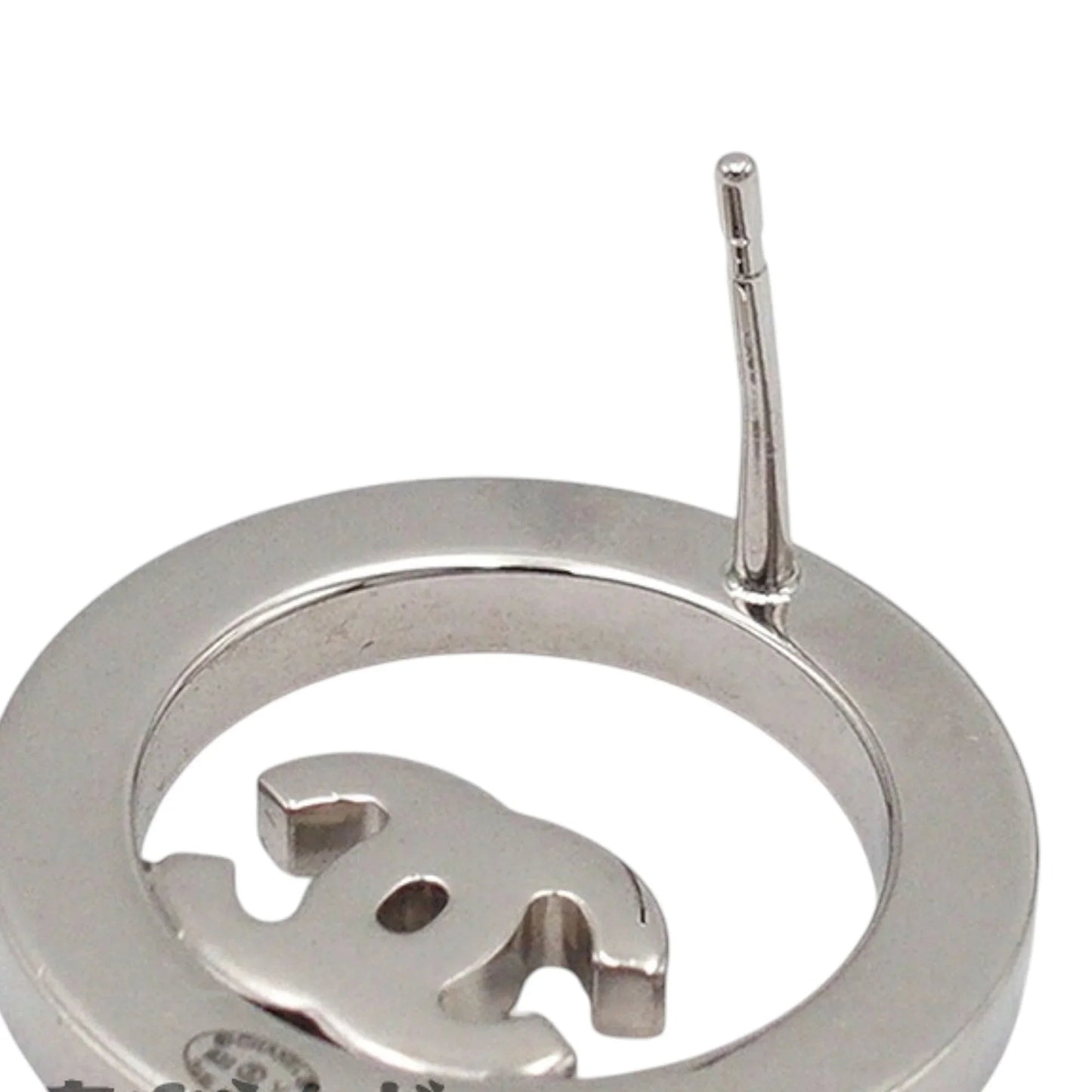 Silver Chanel Silver Plated CC Rhinestones Round Push Back Earrings