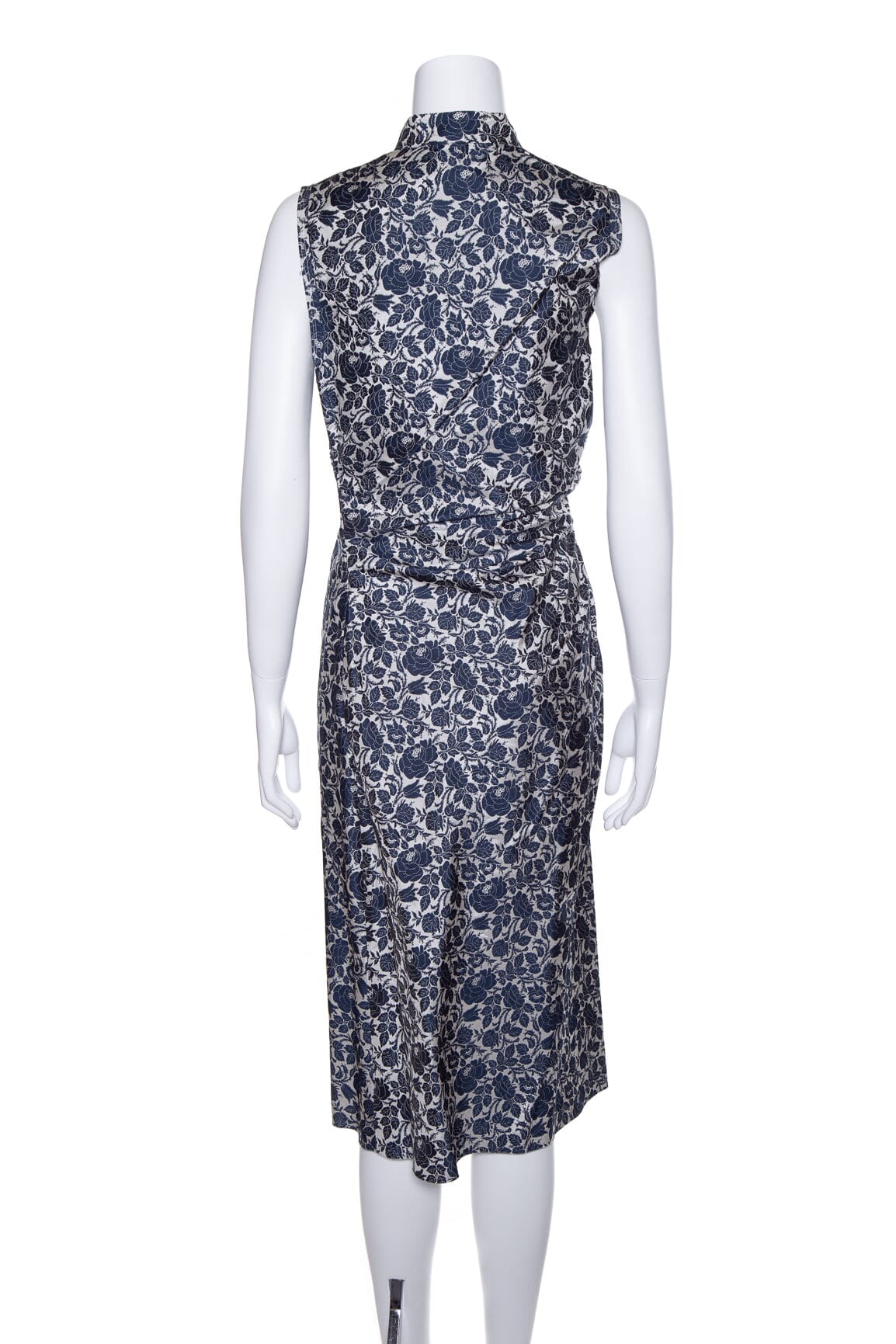 Prada Blue and White Floral Ruched Knee Length Dress SZ 44