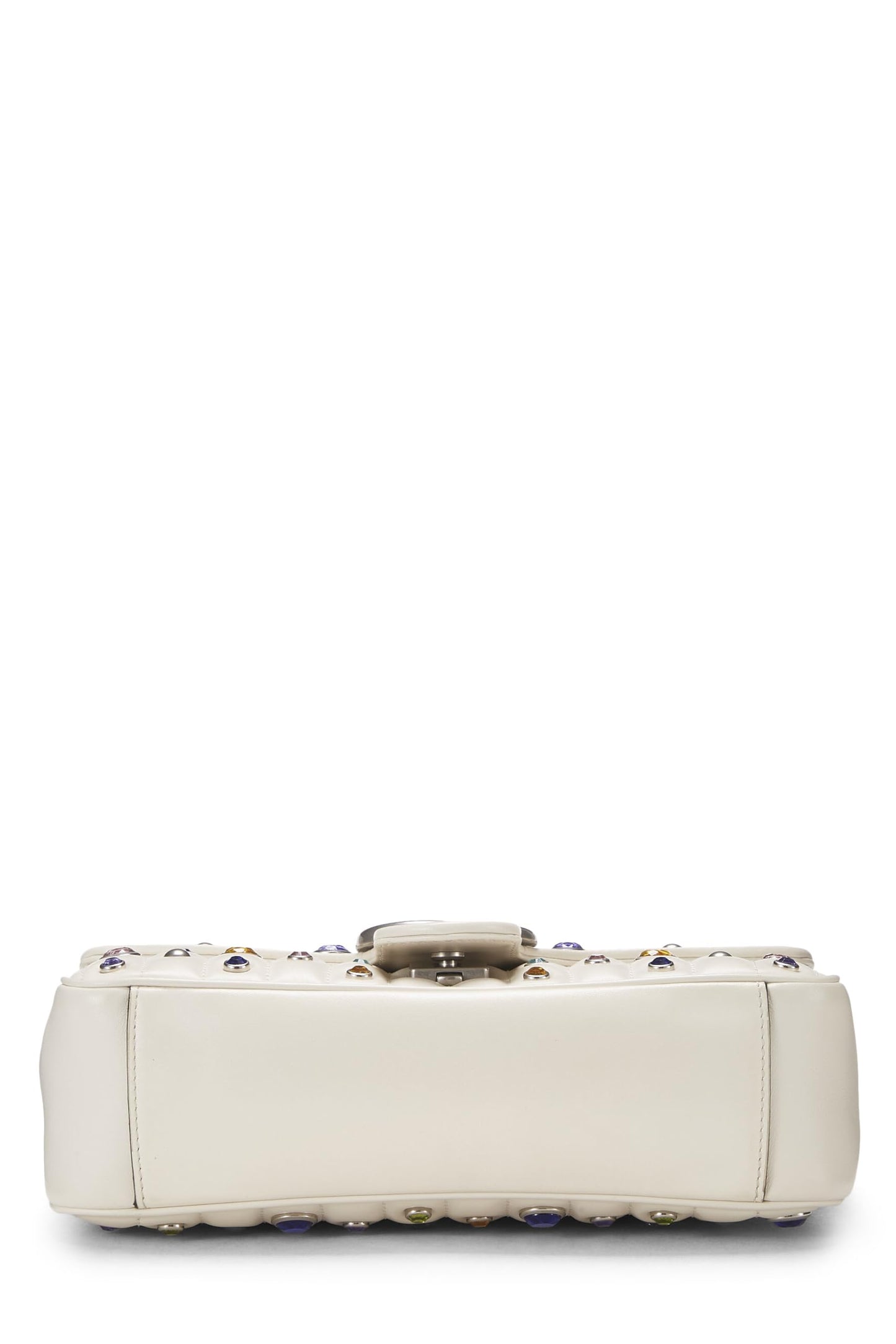 Gucci, White Leather Crystal Embellished GG Marmont Shoulder Bag, White