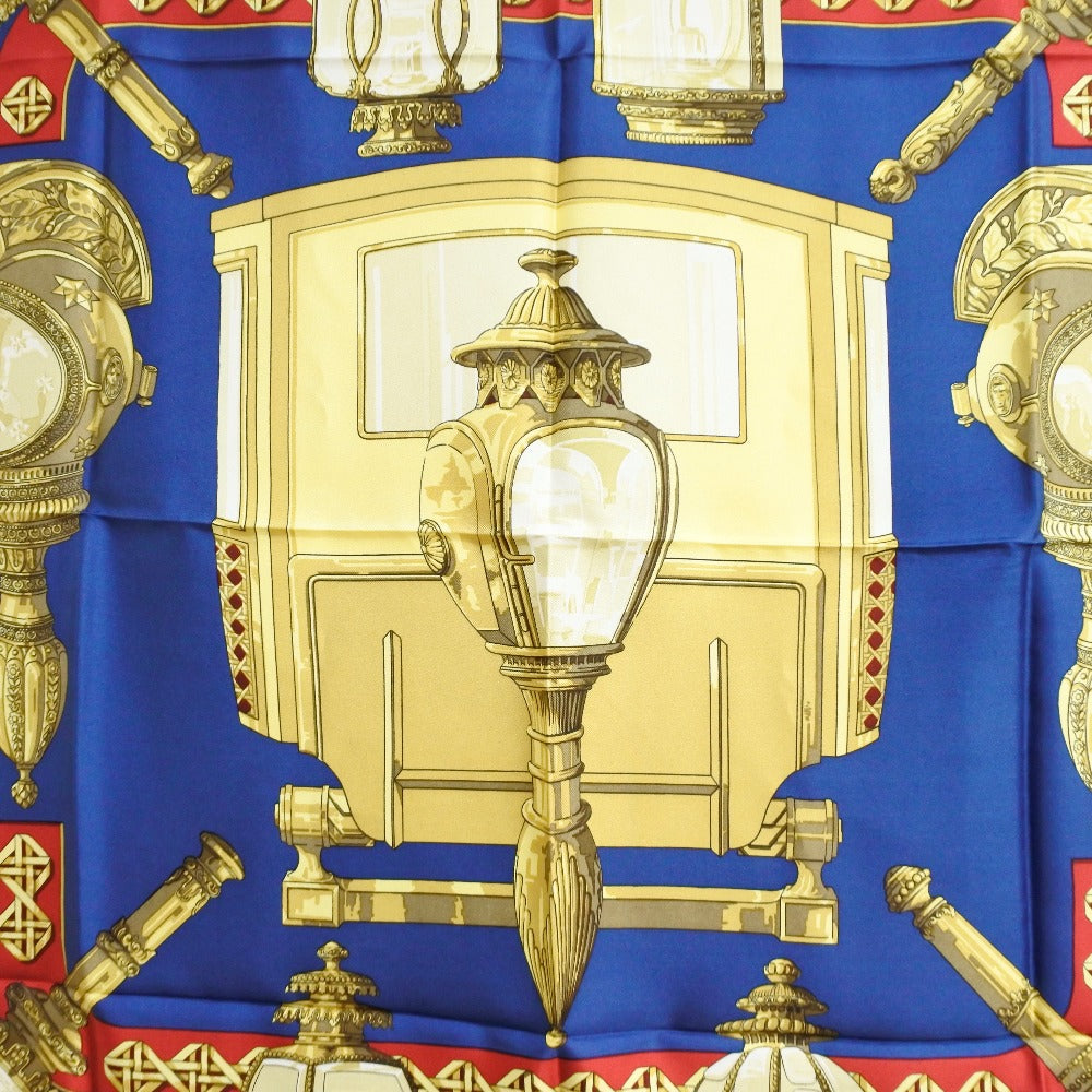 HERMES scarf silk Red / yellow / blue FEUX DE ROUTE Carre90 Women  d