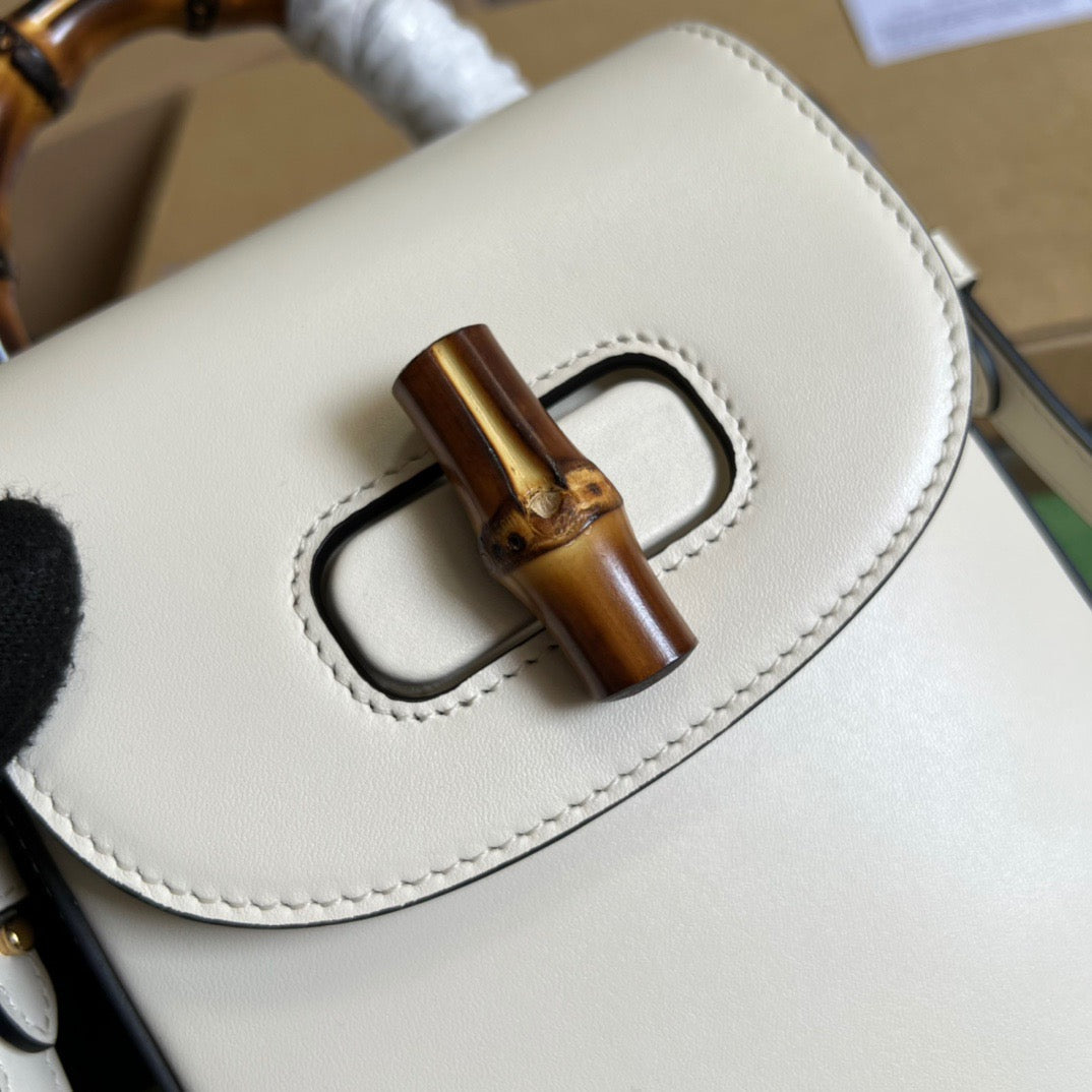 gg Bamboo Mini Handbag White For Women, Women’s Bags 6in/16cm gg 702106 UZY0T 9022