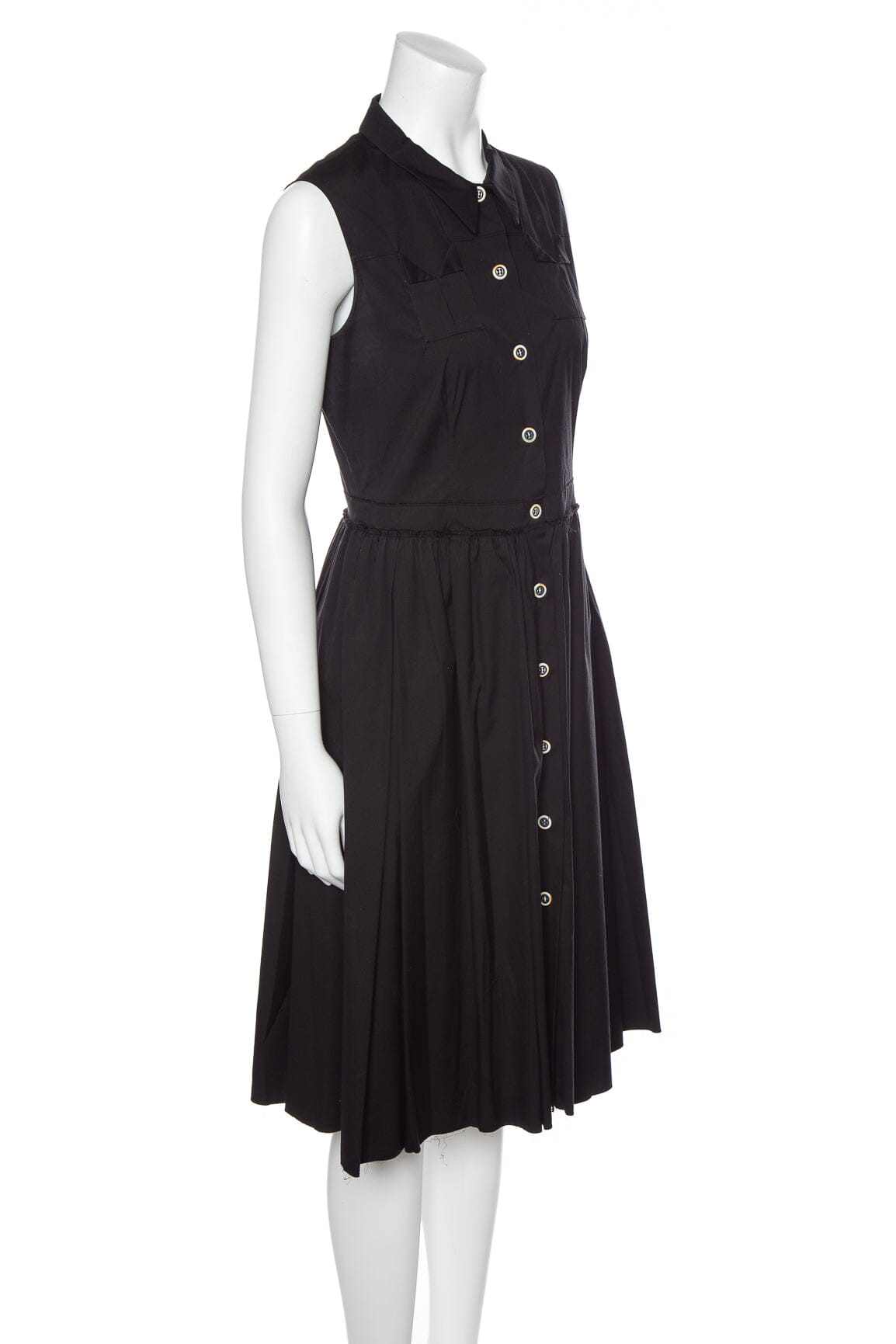 Prada Black Cotton Button Down Sleeveless Dress SZ 42